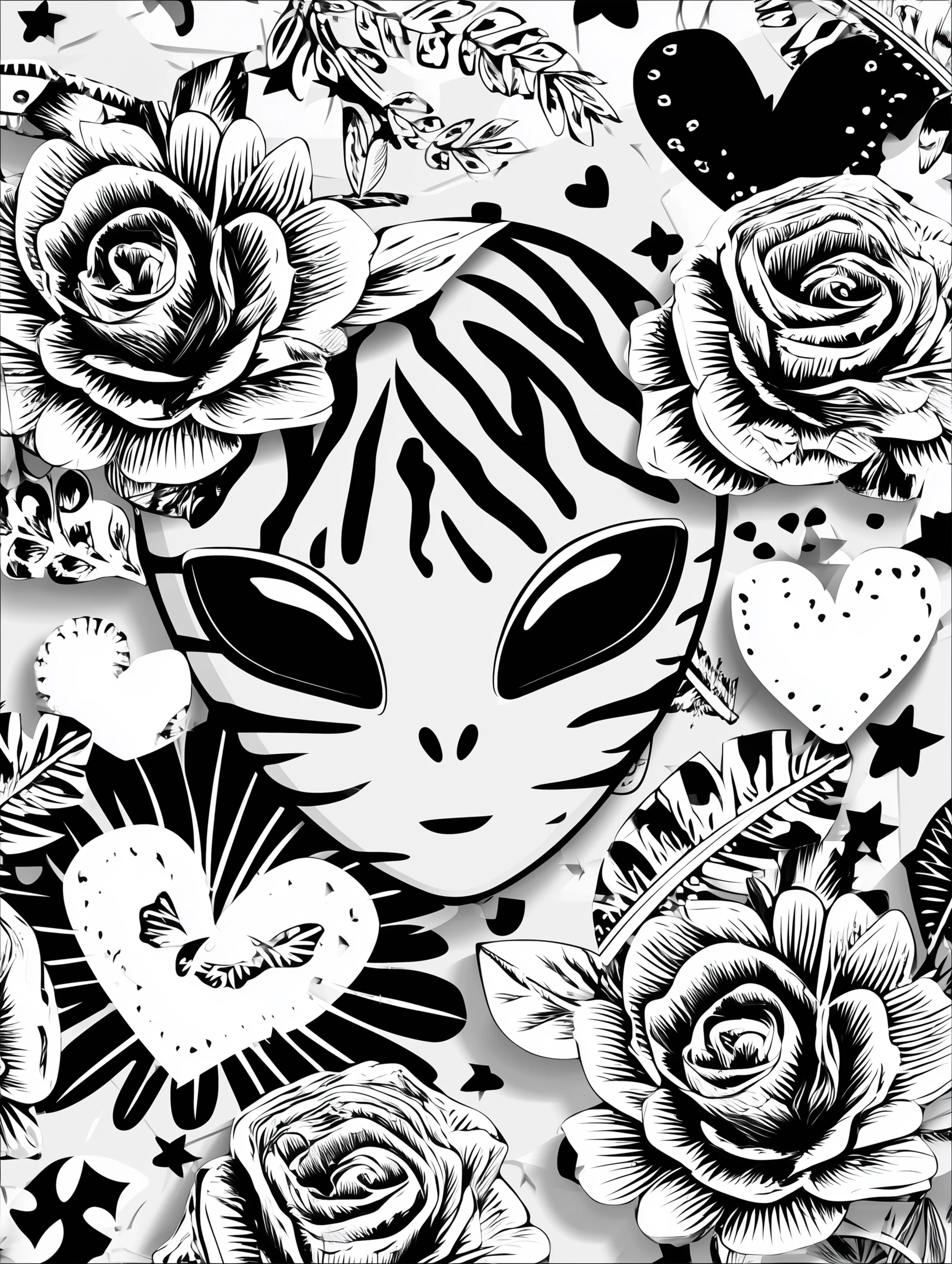 Free printable alien coloring page for adults featuring an alien with tiger inspired features
